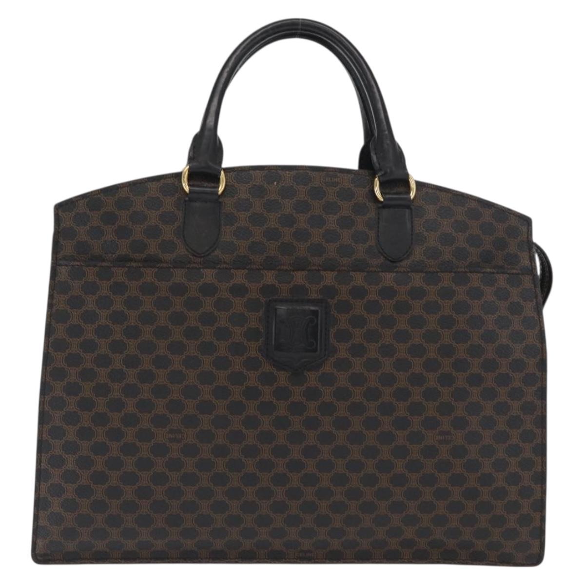 CELINE Macadam Canvas Hand Bag PVC Leather Black Gold Auth 171585