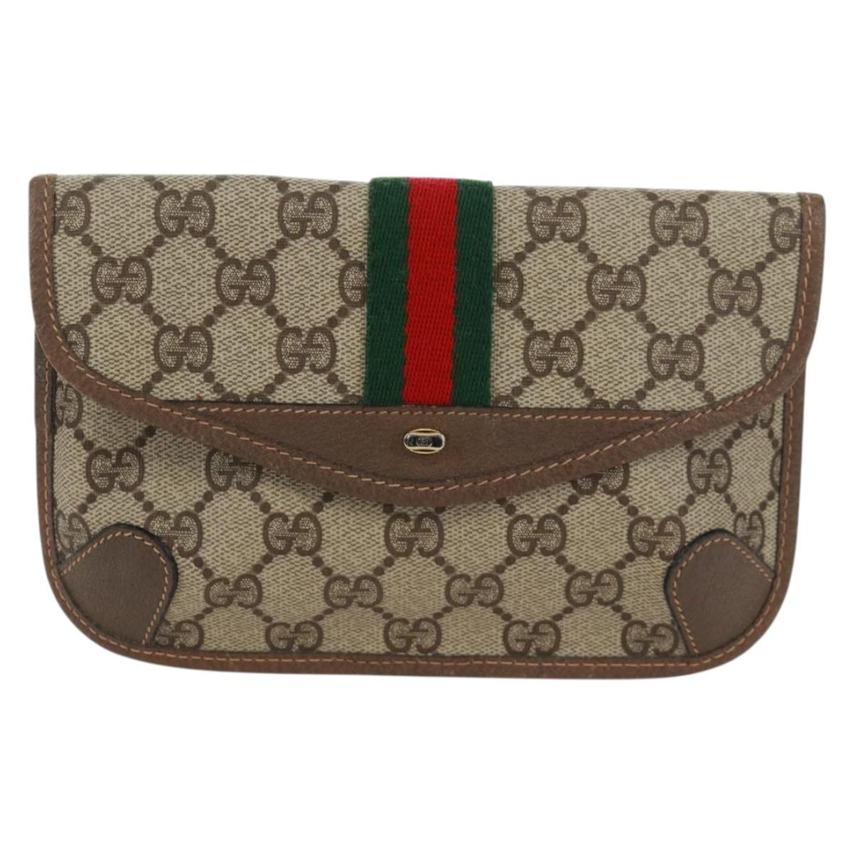 GUCCI GG Supreme Web Sherry Line Pouch PVC Beige Gold 89 01 021 Auth 171587V