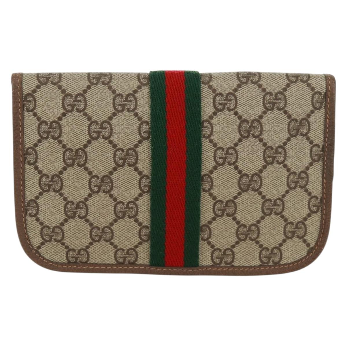 GUCCI GG Supreme Web Sherry Line Pouch PVC Beige Gold 89 01 021 Auth 171587V