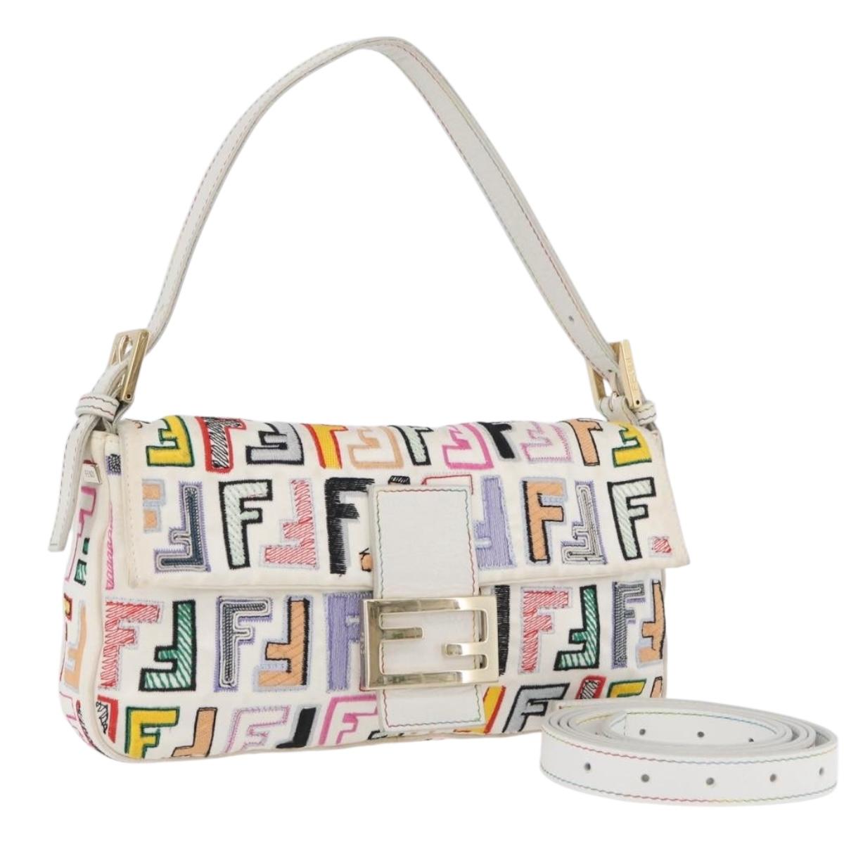 FENDI Zucca Canvas Mamma Baguette Shoulder Bag Multicolor Gold Auth 171596SM