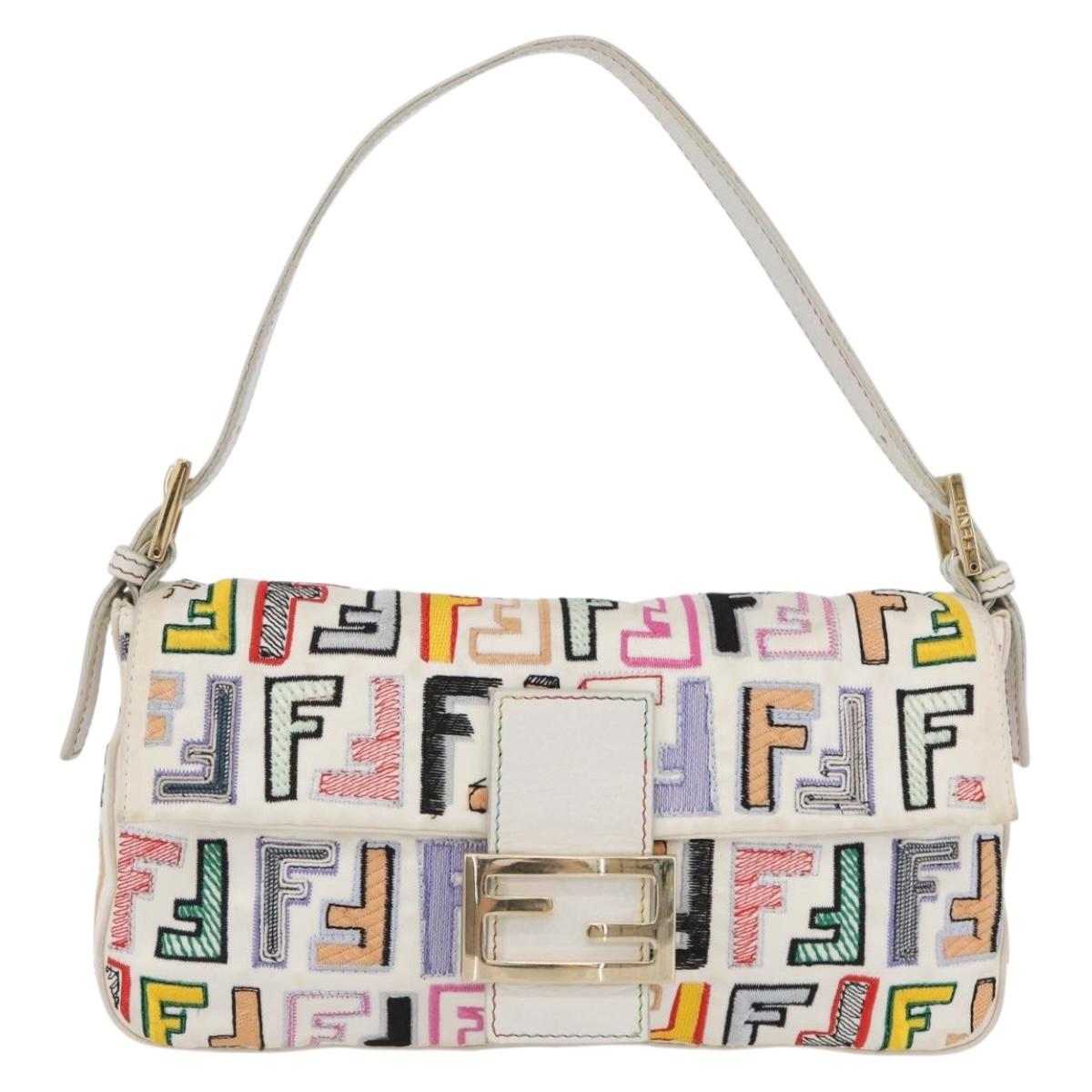 FENDI Zucca Canvas Mamma Baguette Shoulder Bag Multicolor Gold Auth 171596SM