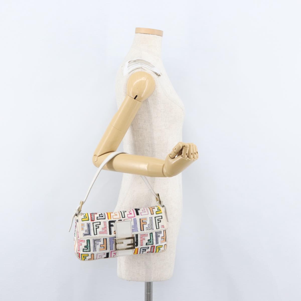 FENDI Zucca Canvas Mamma Baguette Shoulder Bag Multicolor Gold Auth 171596SM