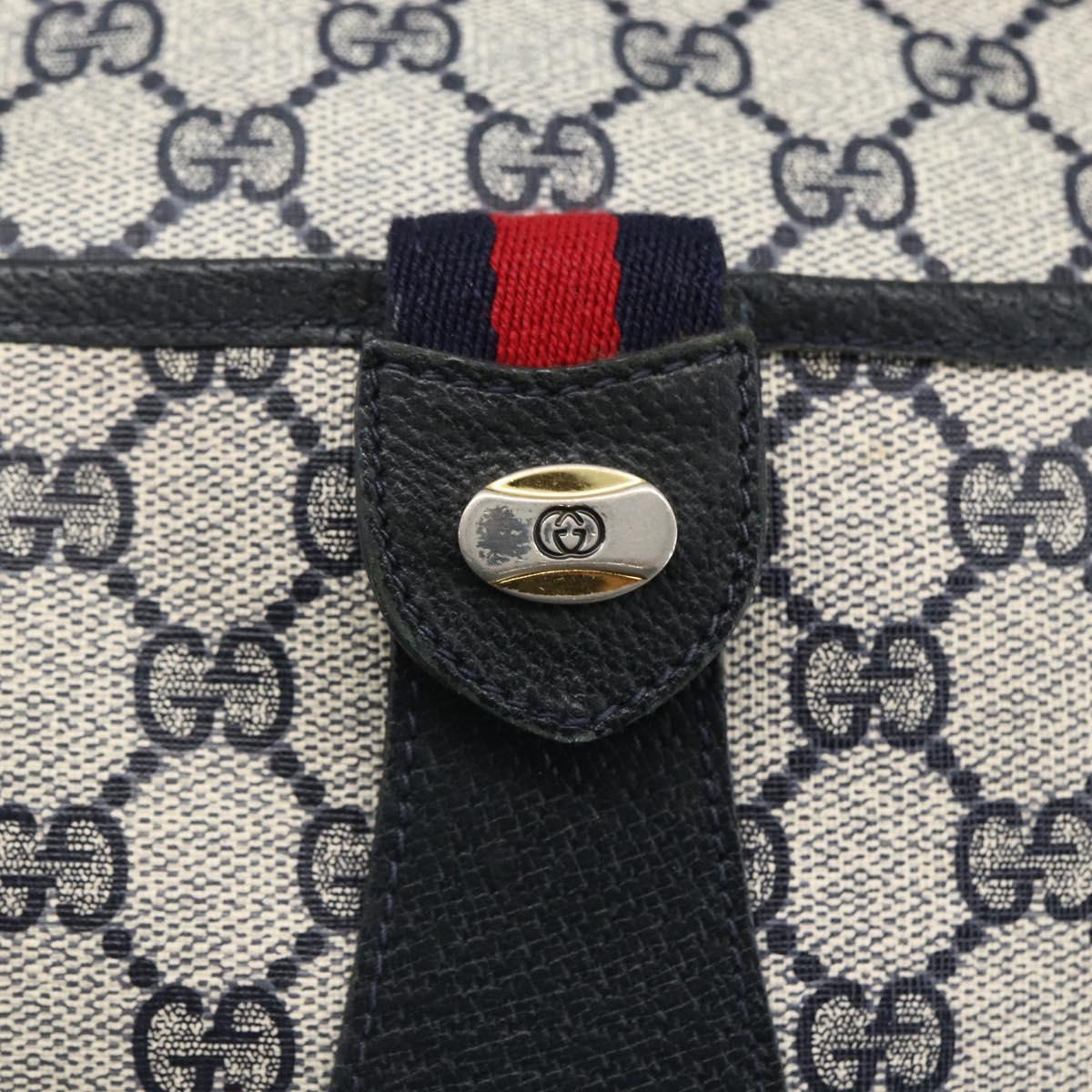 GUCCI GG Supreme Sherry Line Shoulder Bag PVC Navy Gold 89 02 032 Auth 171597