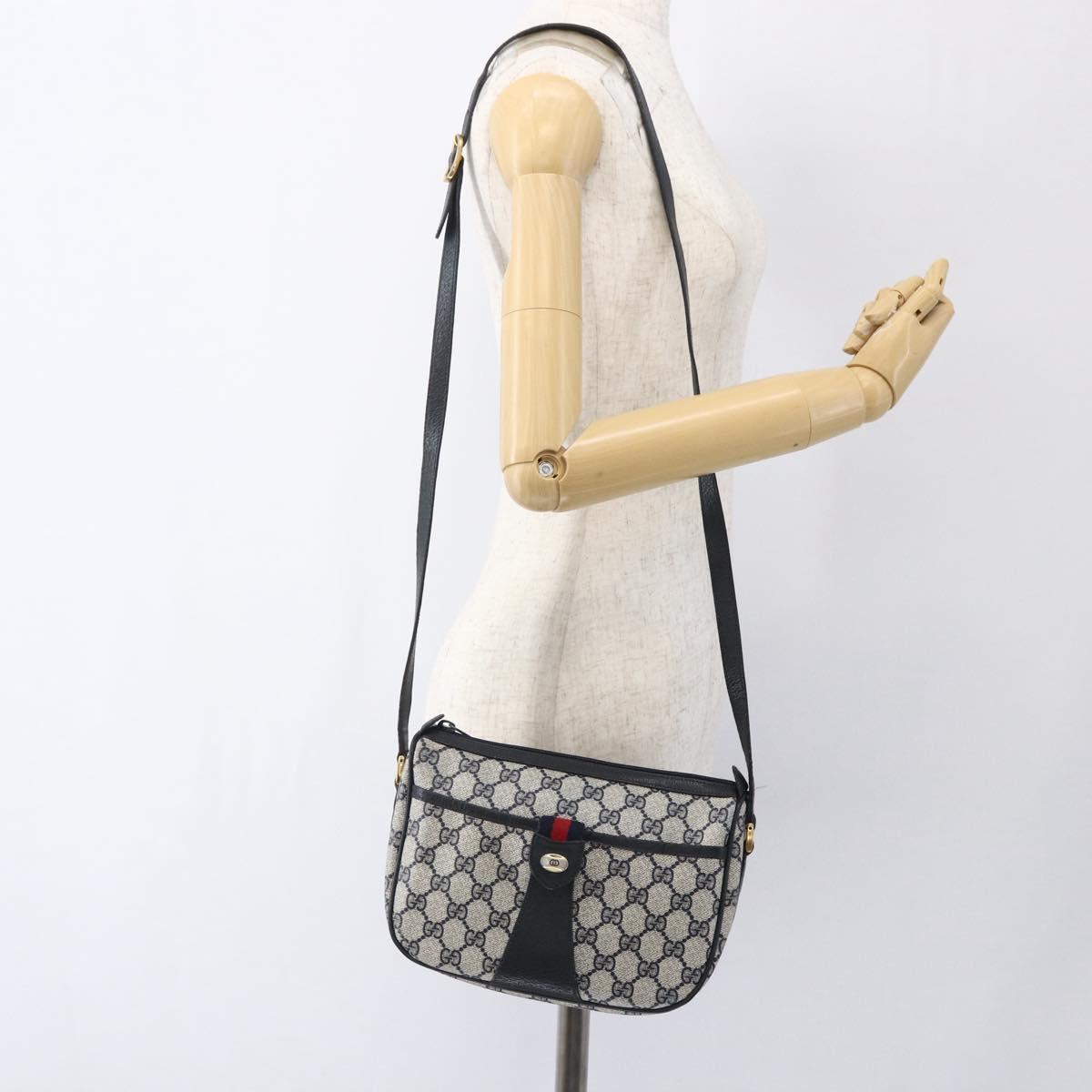 GUCCI GG Supreme Sherry Line Shoulder Bag PVC Navy Gold 89 02 032 Auth 171597