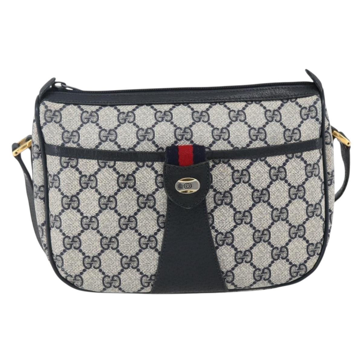 GUCCI GG Supreme Sherry Line Shoulder Bag PVC Navy Gold 89 02 032 Auth 171597