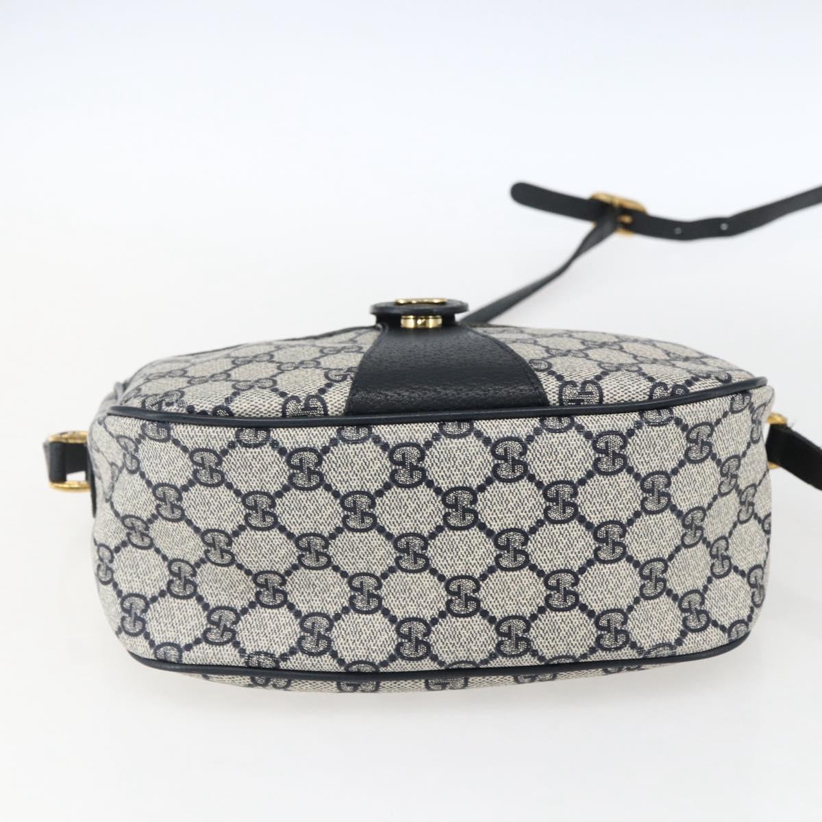 GUCCI GG Supreme Sherry Line Shoulder Bag PVC Navy Gold 89 02 032 Auth 171597