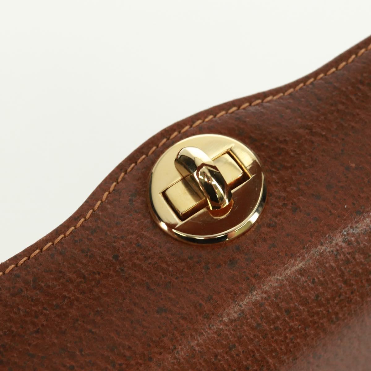 GUCCI Hand Bag Leather Brown Gold Auth 171598V