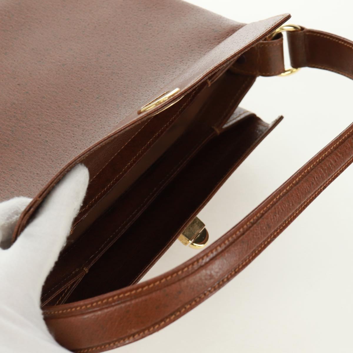 GUCCI Hand Bag Leather Brown Gold Auth 171598V