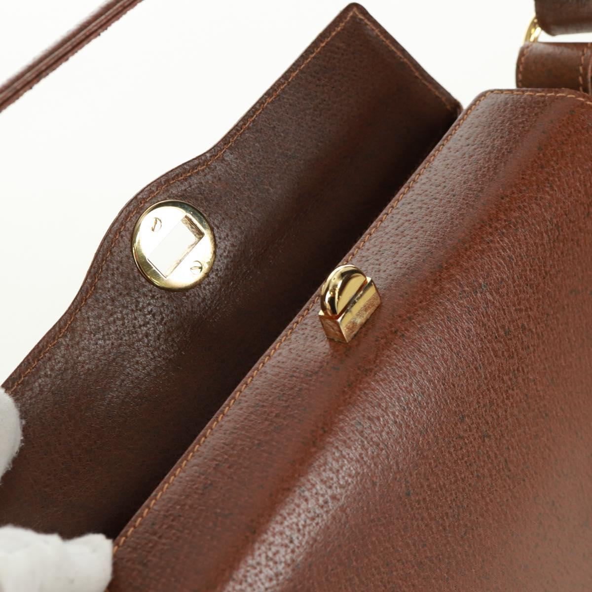GUCCI Hand Bag Leather Brown Gold Auth 171598V