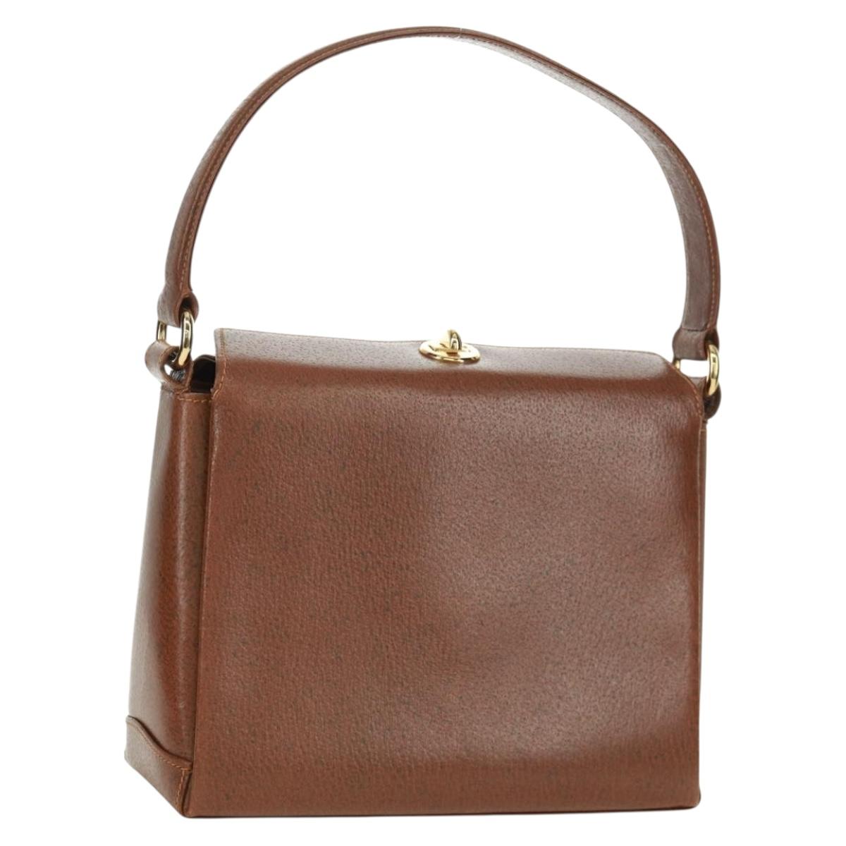 GUCCI Hand Bag Leather Brown Gold Auth 171598V