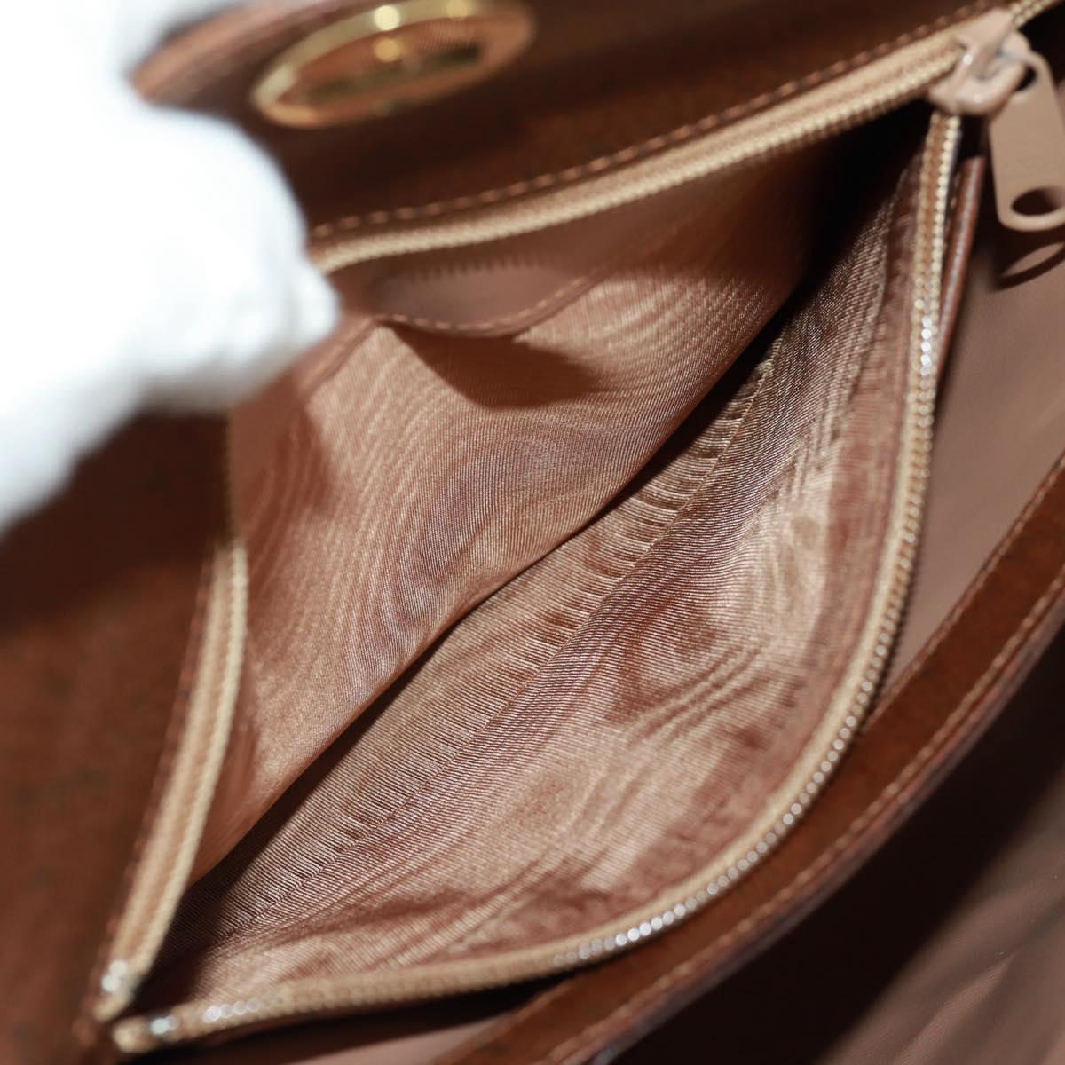 GUCCI Hand Bag Leather Brown Gold Auth 171598V