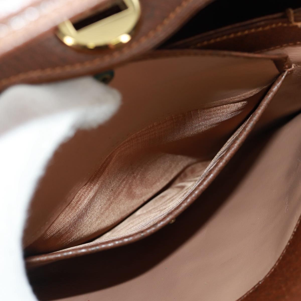 GUCCI Hand Bag Leather Brown Gold Auth 171598V