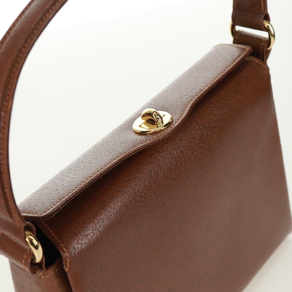GUCCI Hand Bag Leather Brown Gold Auth 171598V