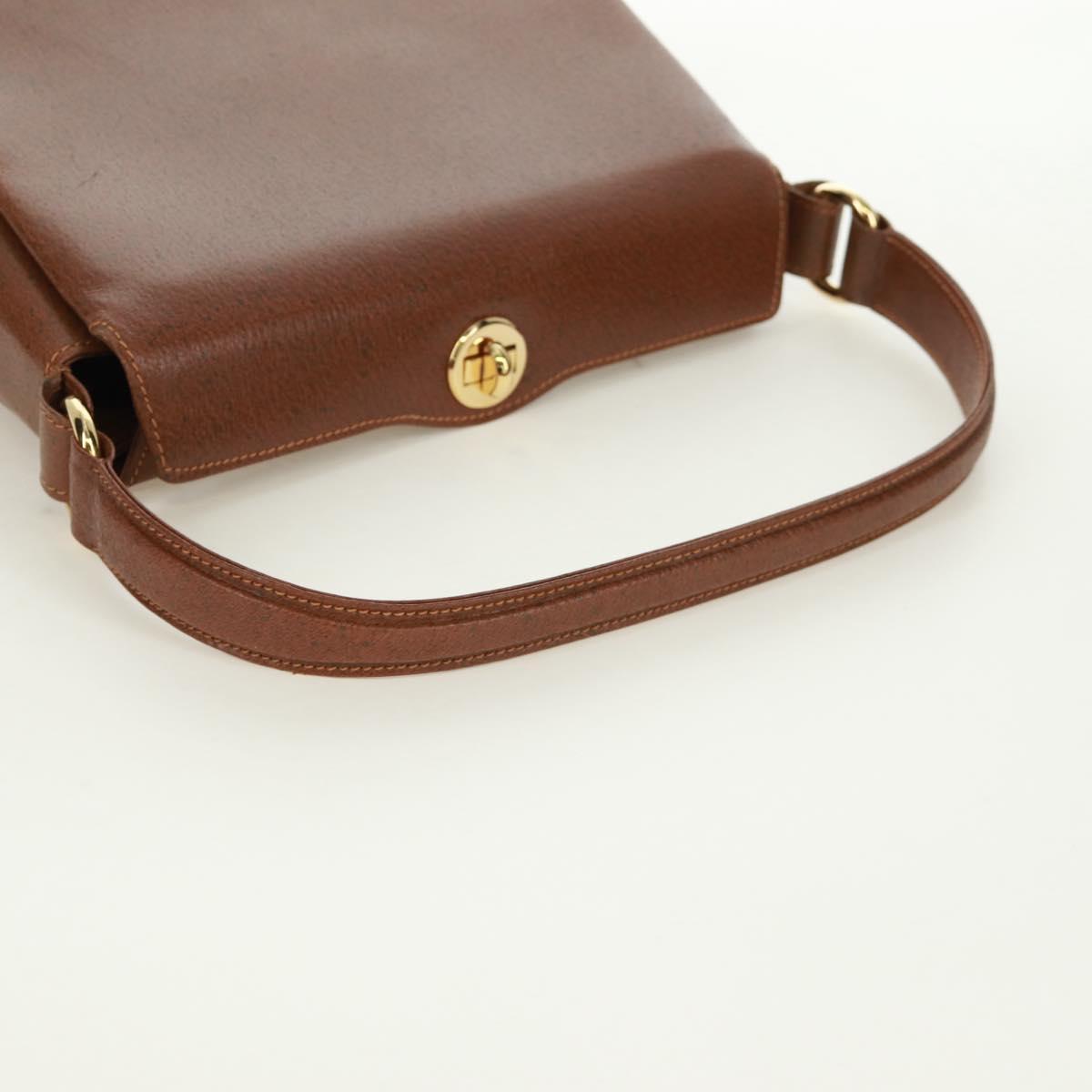 GUCCI Hand Bag Leather Brown Gold Auth 171598V