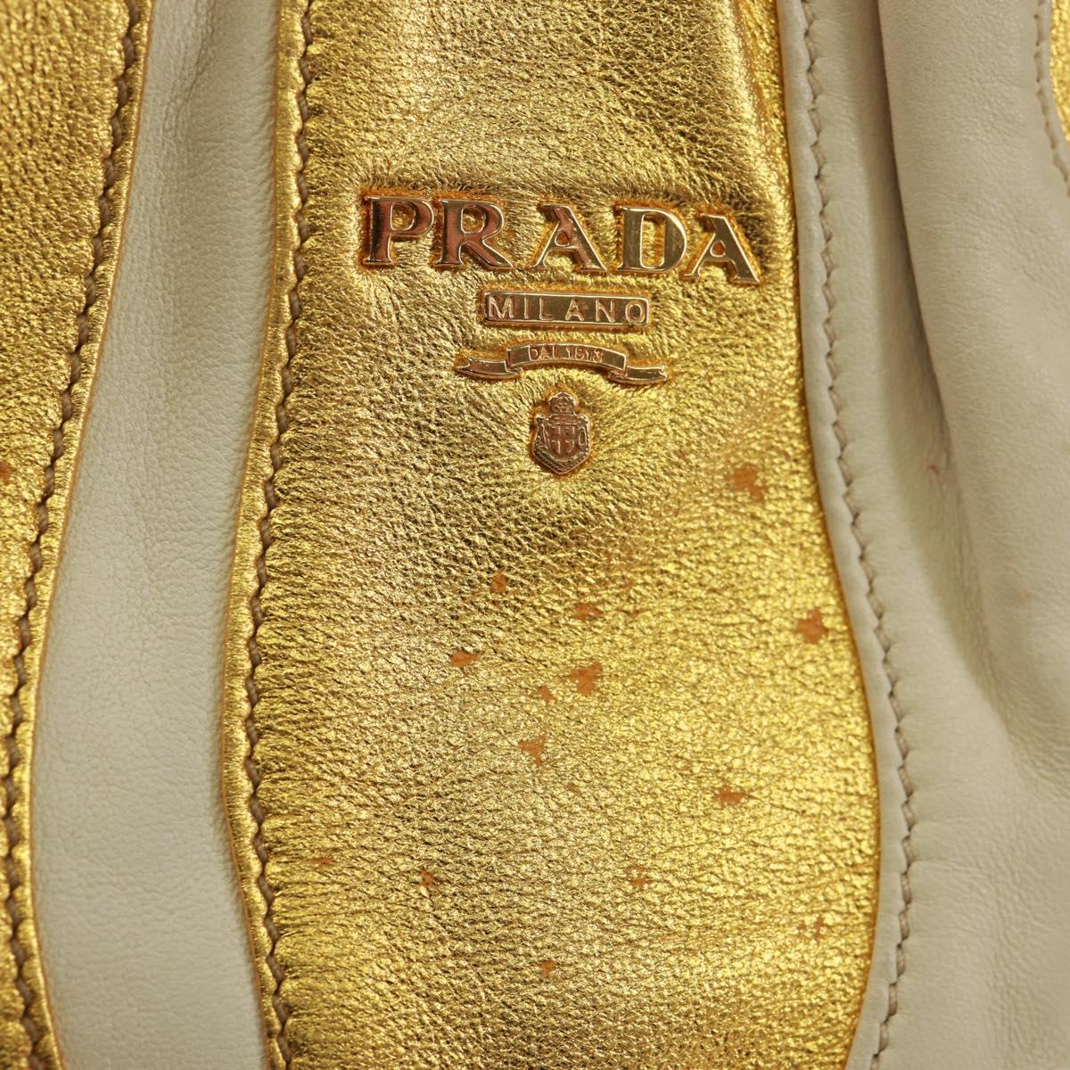 PRADA Hand Bag Leather Gold Auth 171603A