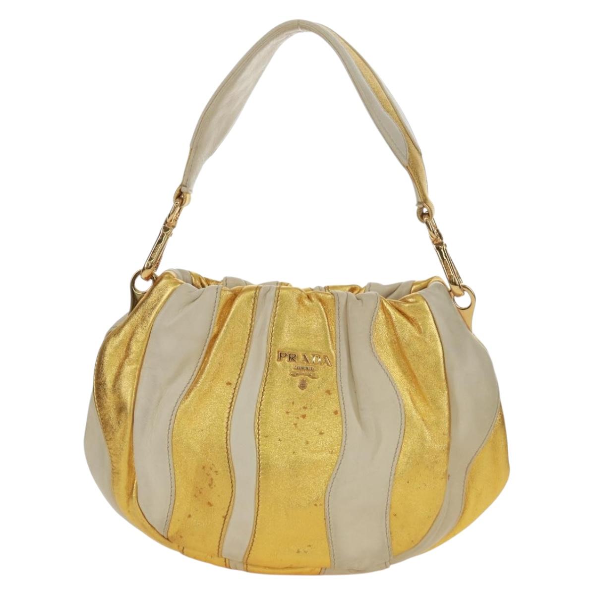 PRADA Hand Bag Leather Gold Auth 171603A