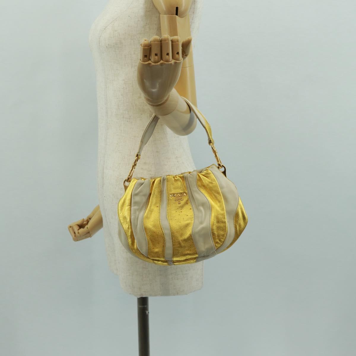 PRADA Hand Bag Leather Gold Auth 171603A