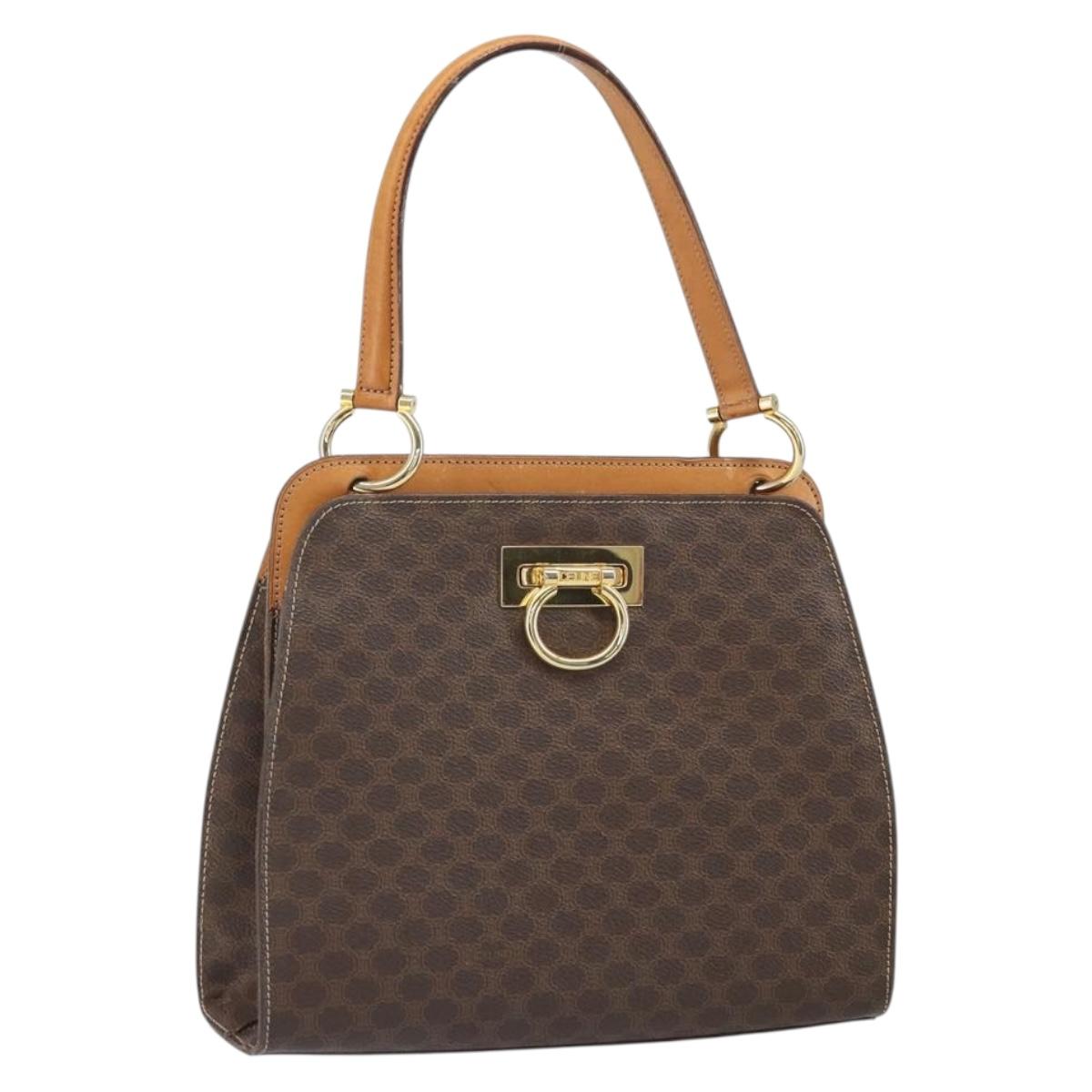 CELINE Macadam Canvas Shoulder Bag PVC Leather Brown Gold Auth 171609