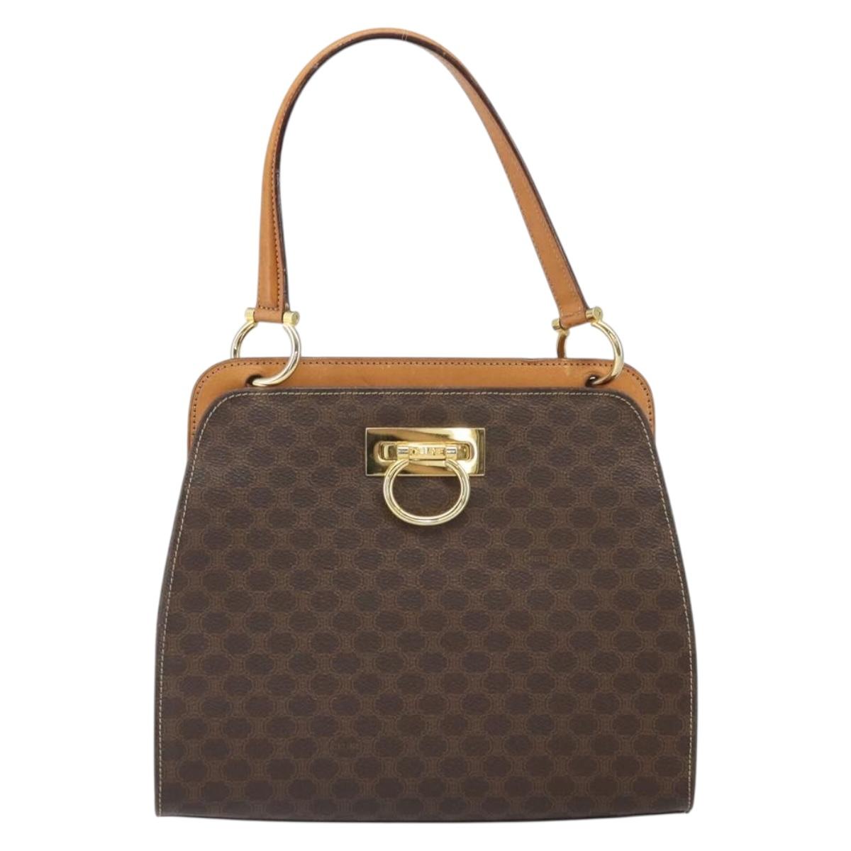 CELINE Macadam Canvas Shoulder Bag PVC Leather Brown Gold Auth 171609