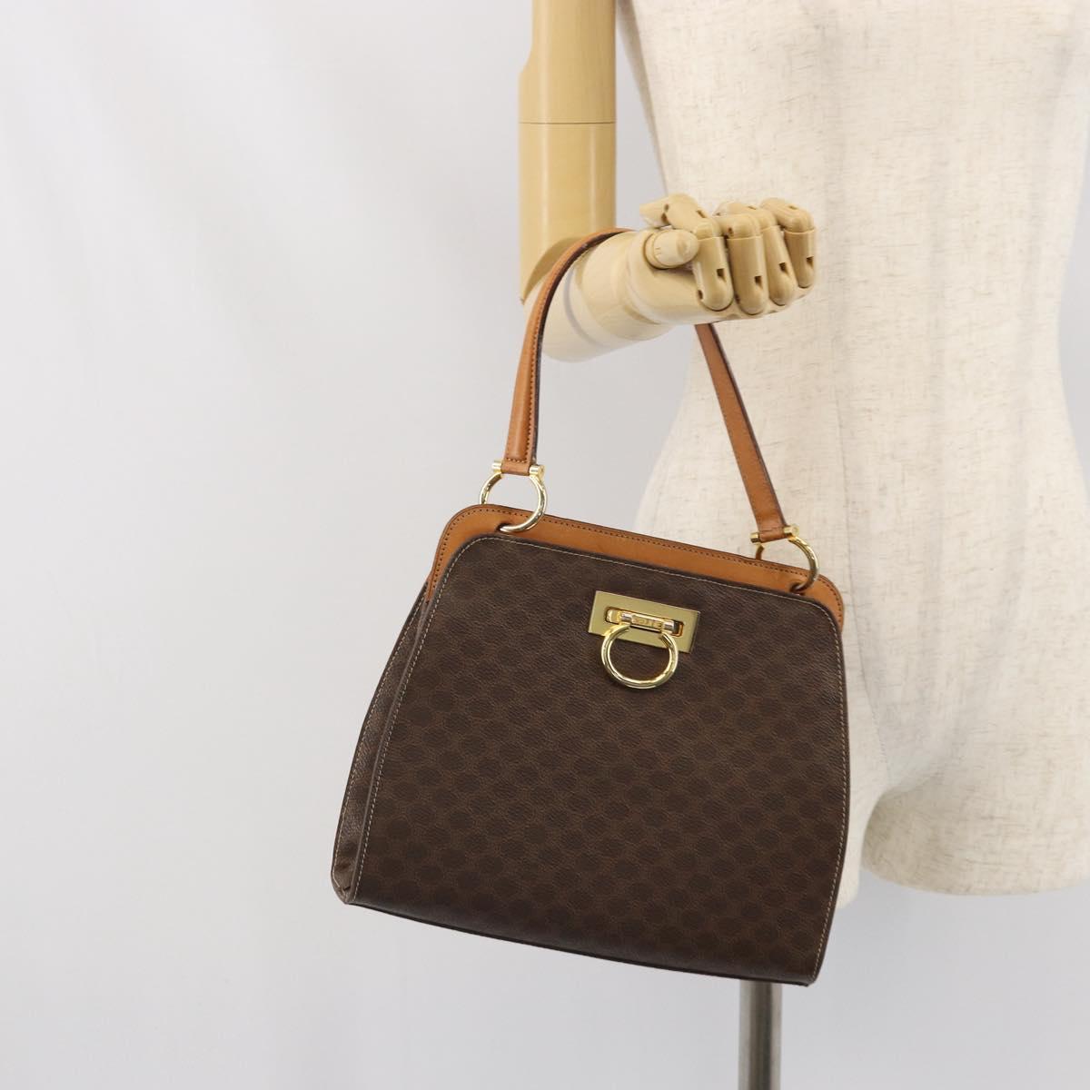 CELINE Macadam Canvas Shoulder Bag PVC Leather Brown Gold Auth 171609