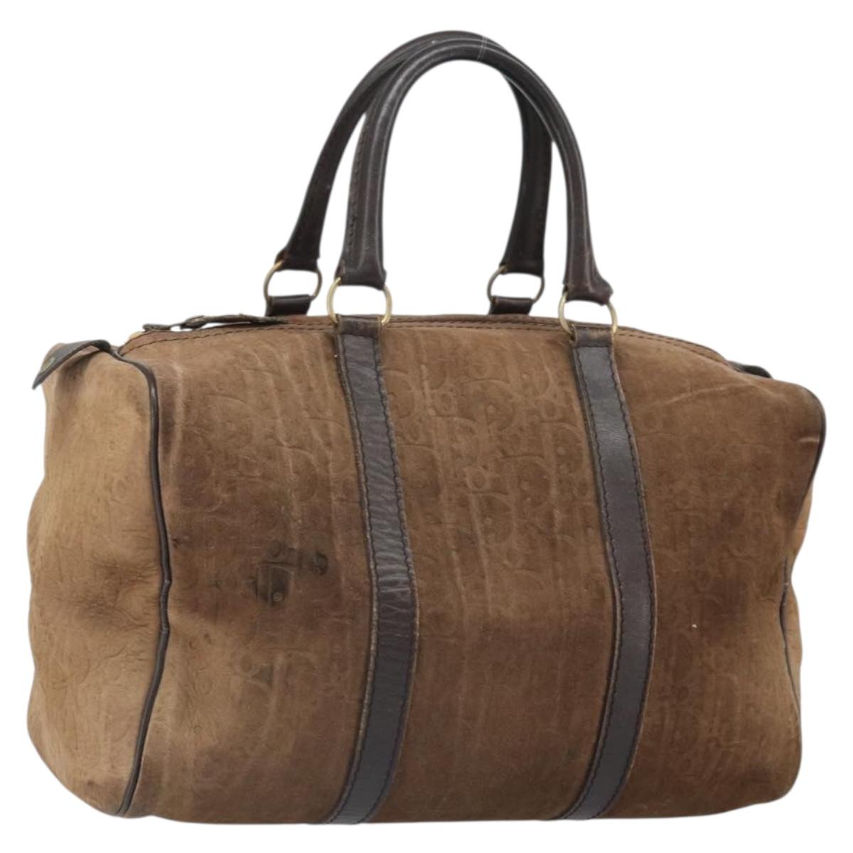 Christian Dior Trotter Canvas Hand Bag Suede Gold Brown Auth 171625