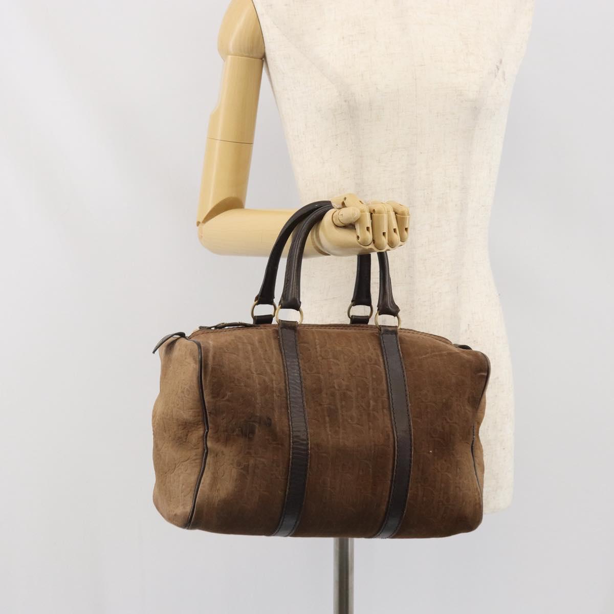 Christian Dior Trotter Canvas Hand Bag Suede Gold Brown Auth 171625