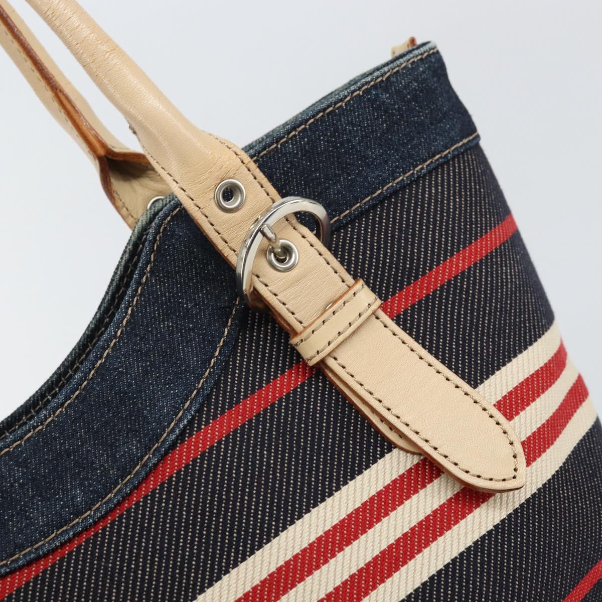 BURBERRY Nova Check Hand Bag Canvas Navy Silver Auth 171626