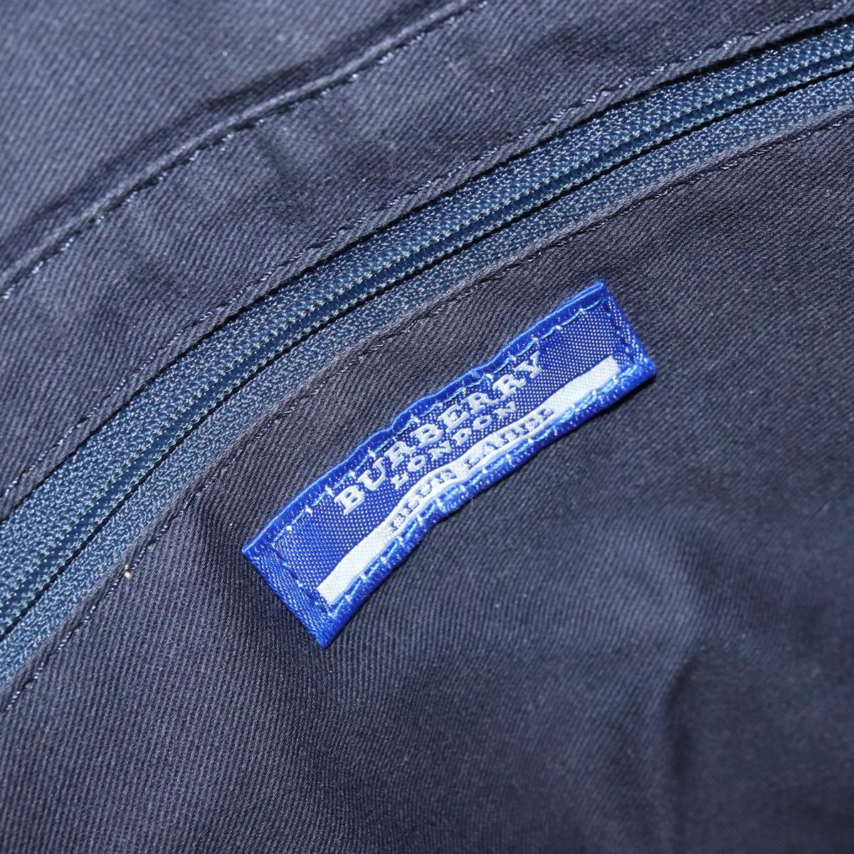 BURBERRY Nova Check Hand Bag Canvas Navy Silver Auth 171626