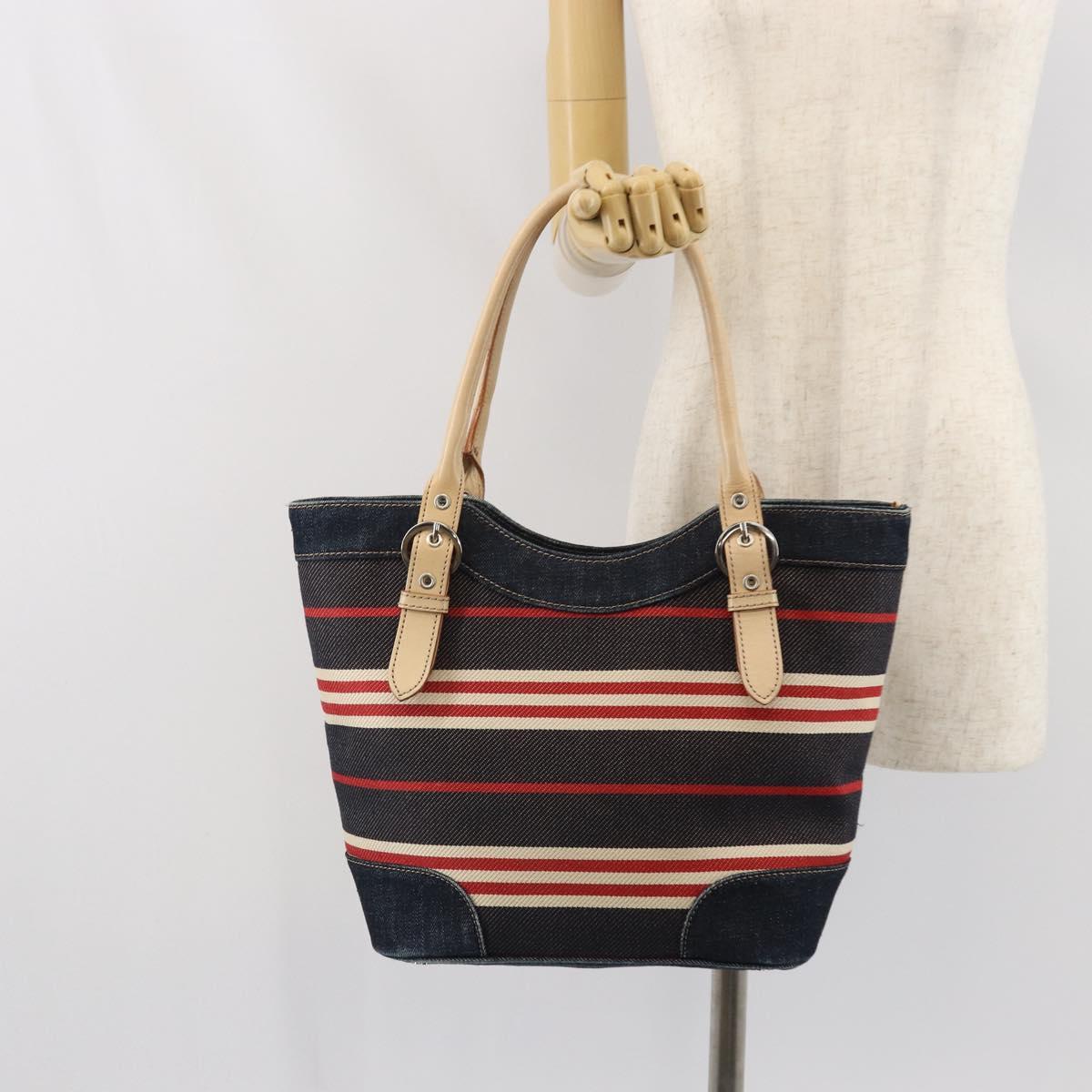 BURBERRY Nova Check Hand Bag Canvas Navy Silver Auth 171626