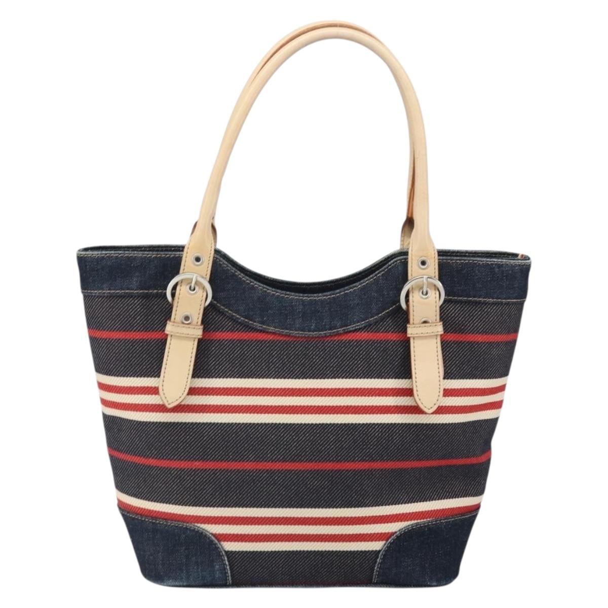 BURBERRY Nova Check Hand Bag Canvas Navy Silver Auth 171626