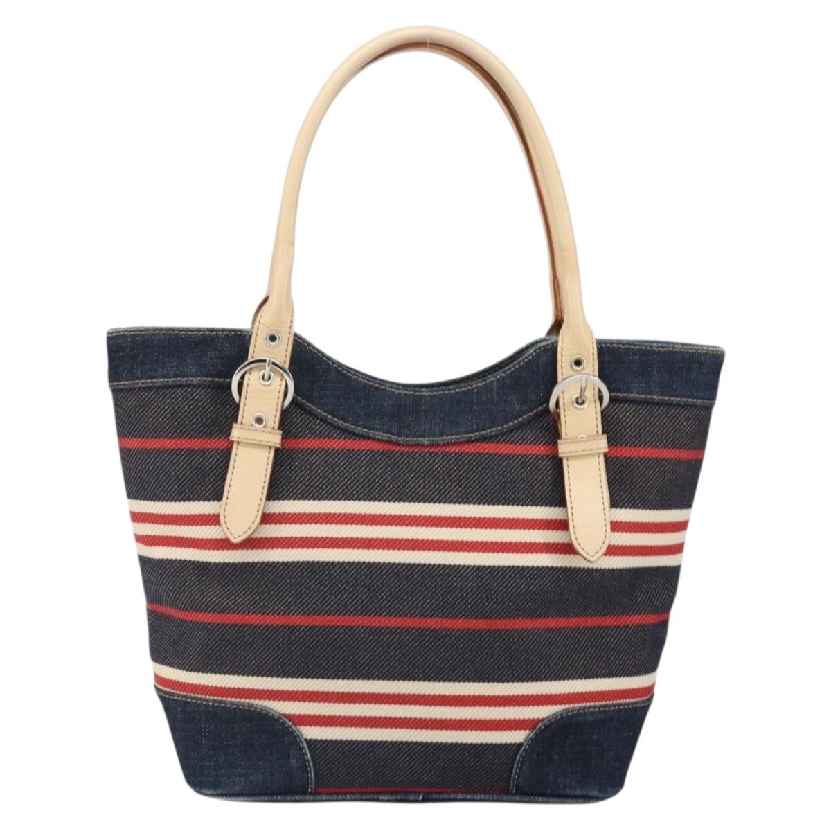 BURBERRY Nova Check Hand Bag Canvas Navy Silver Auth 171626
