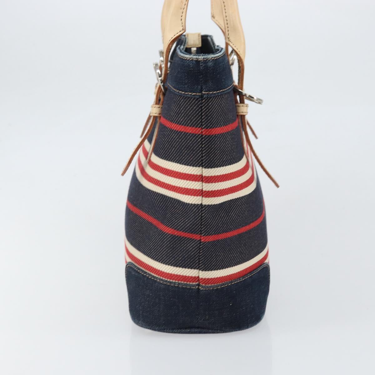 BURBERRY Nova Check Hand Bag Canvas Navy Silver Auth 171626