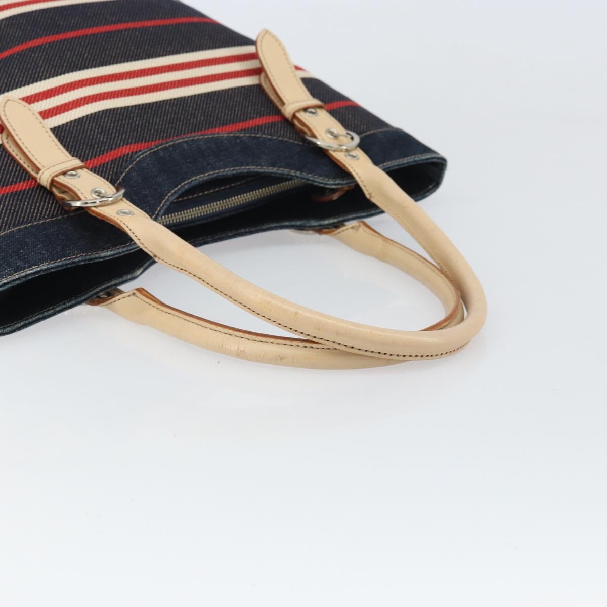 BURBERRY Nova Check Hand Bag Canvas Navy Silver Auth 171626