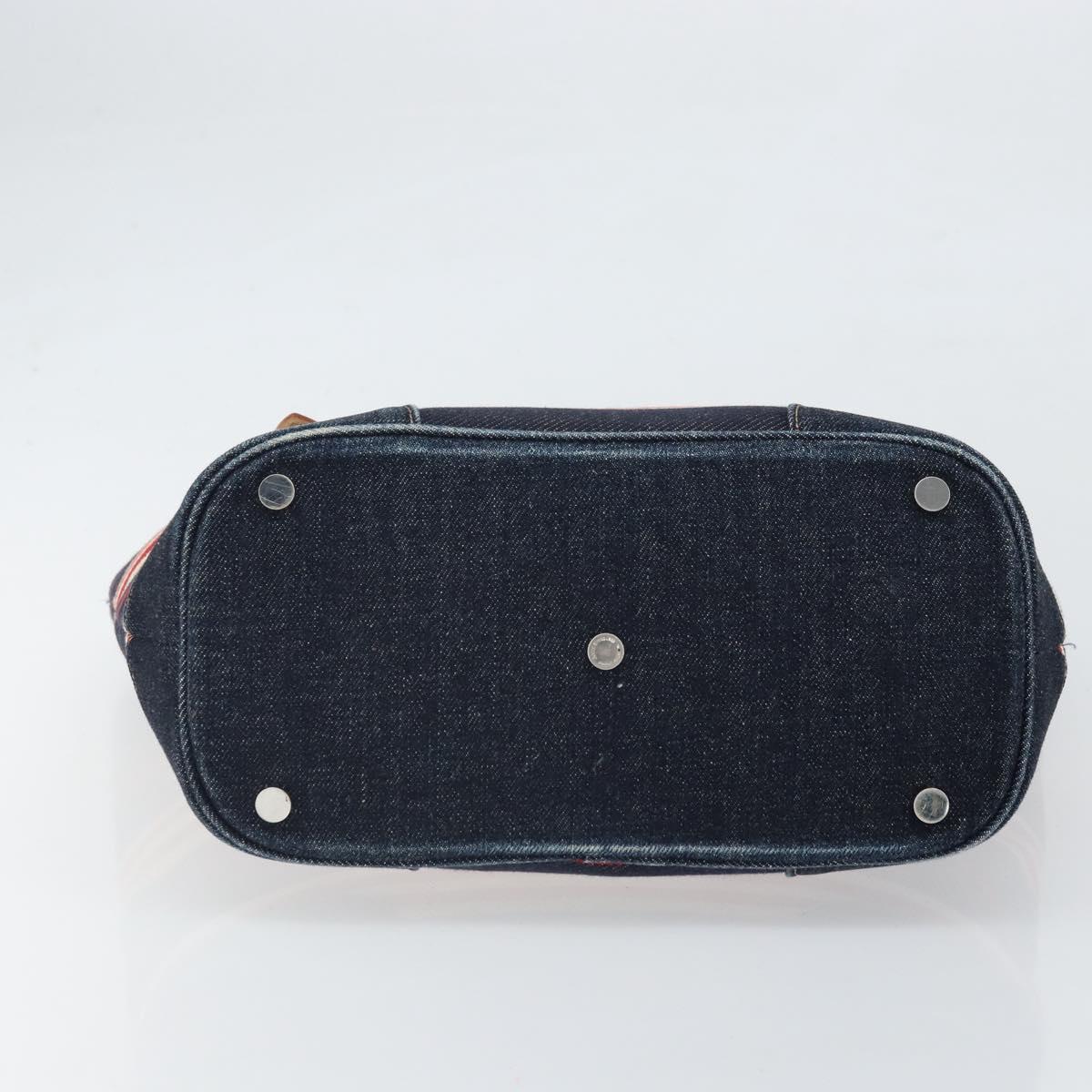 BURBERRY Nova Check Hand Bag Canvas Navy Silver Auth 171626