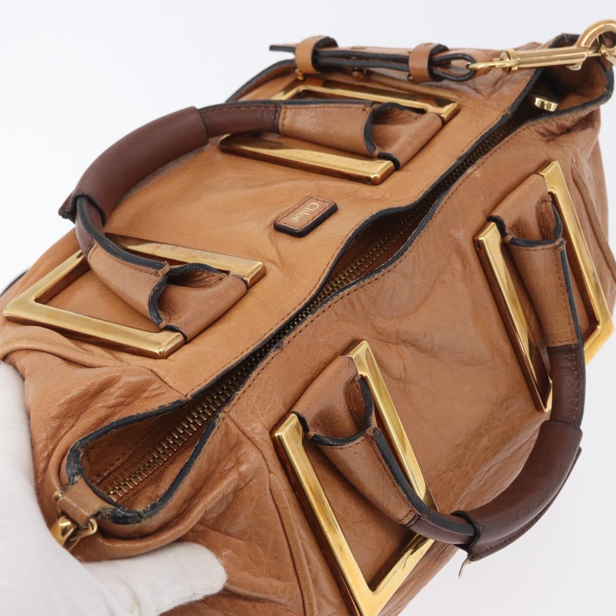 Chloe Etel Hand Bag Leather 2way Brown Gold Auth 171627A