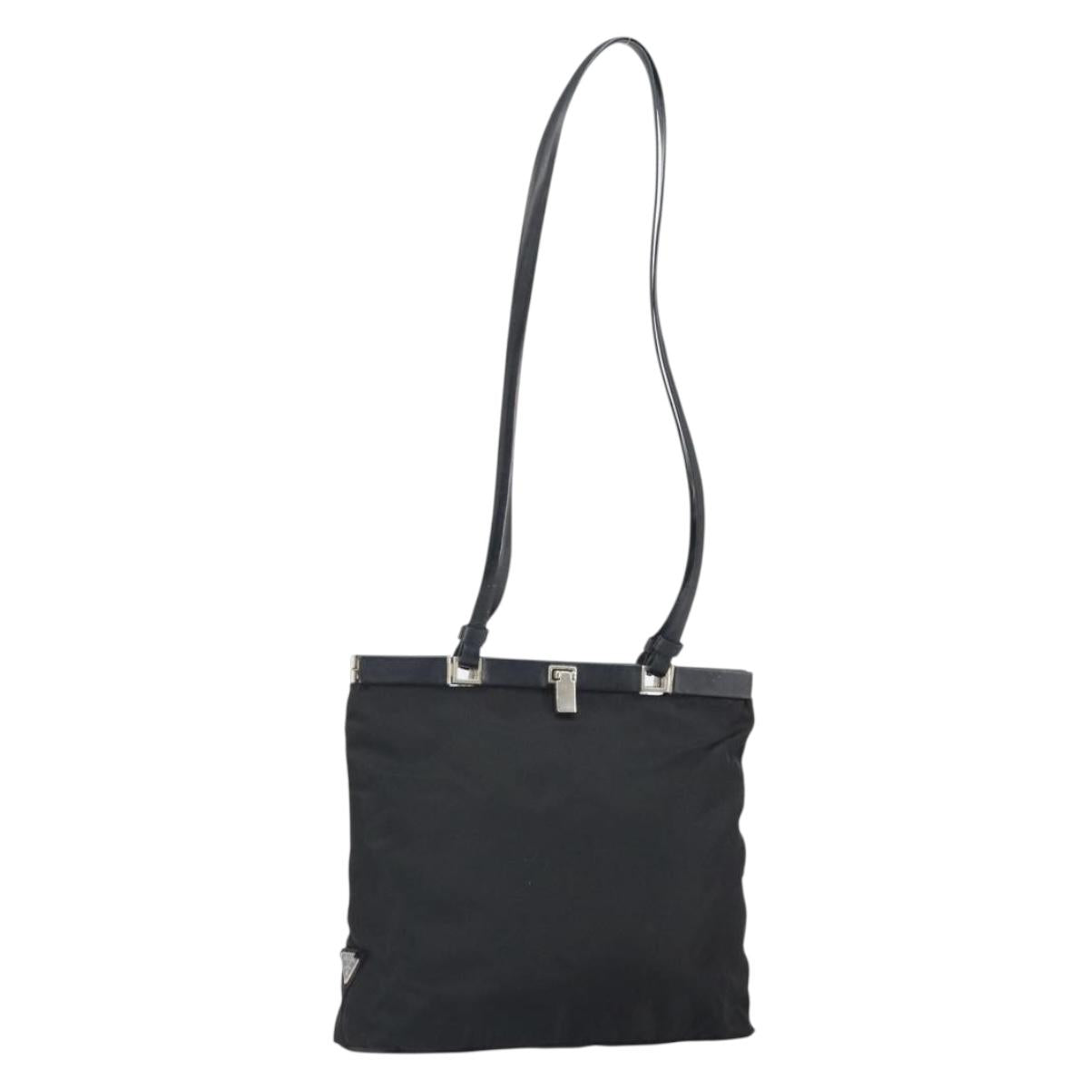 PRADA Shoulder Bag Nylon Black Silver Auth 171629