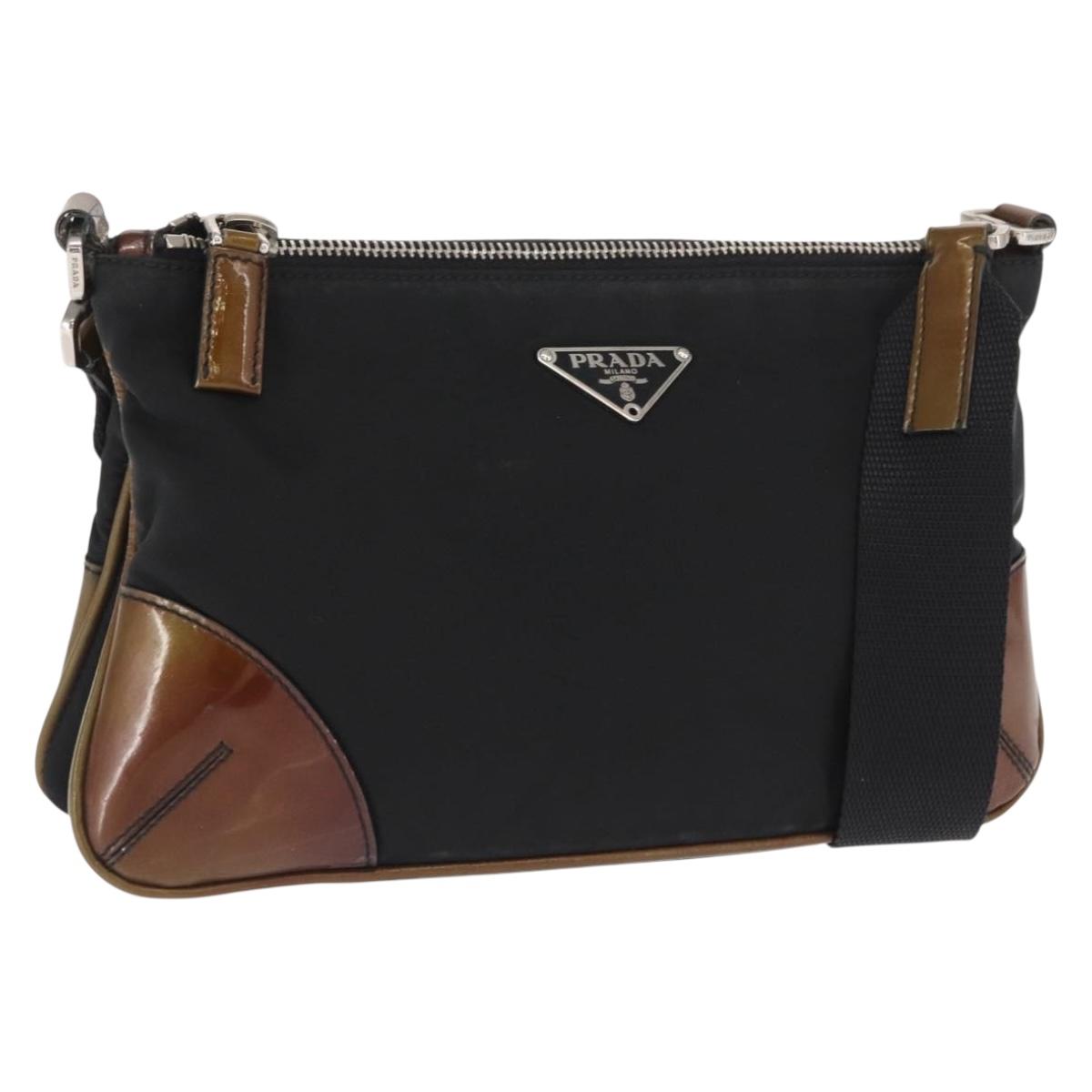 PRADA Shoulder Bag Nylon Black Silver Auth 171630