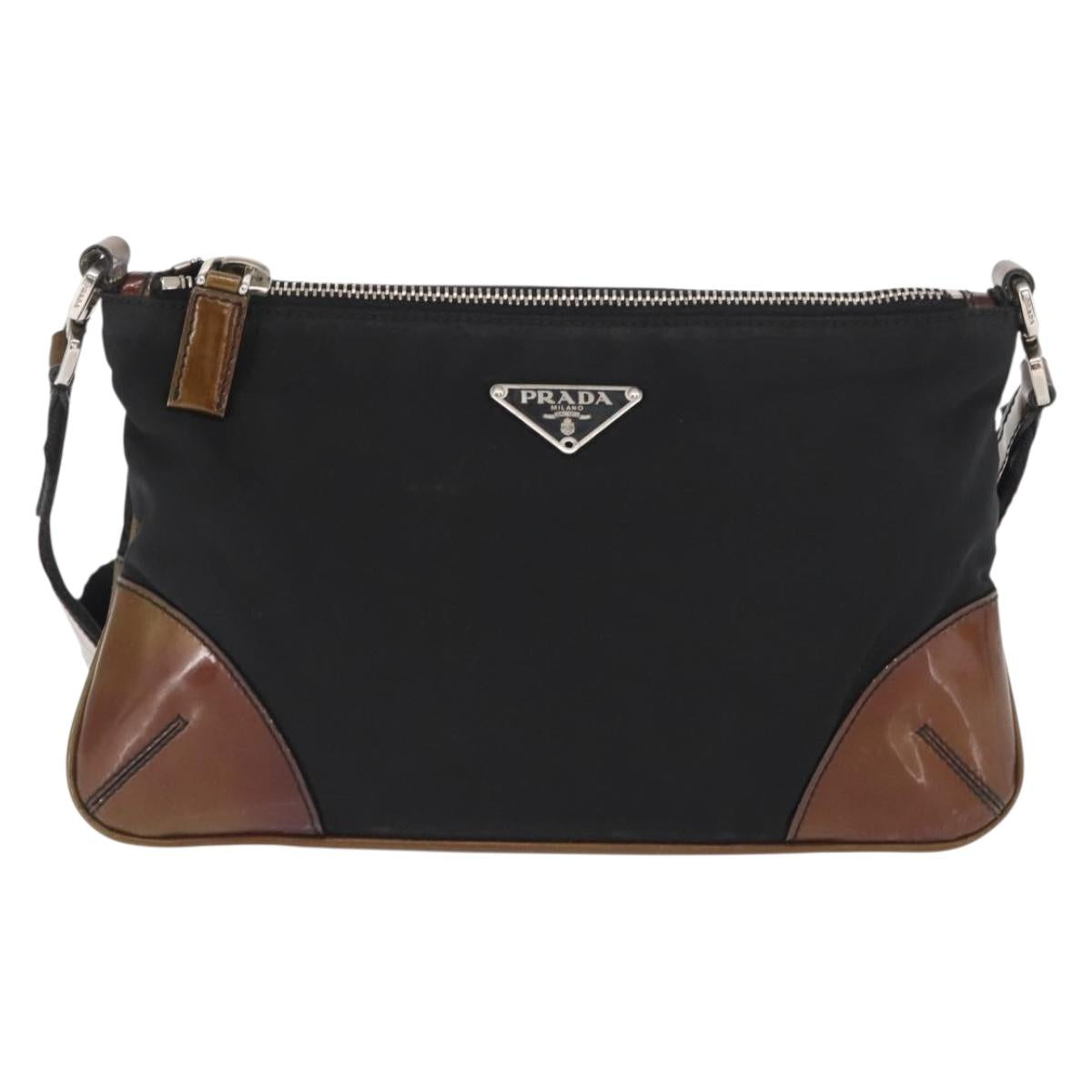 PRADA Shoulder Bag Nylon Black Silver Auth 171630