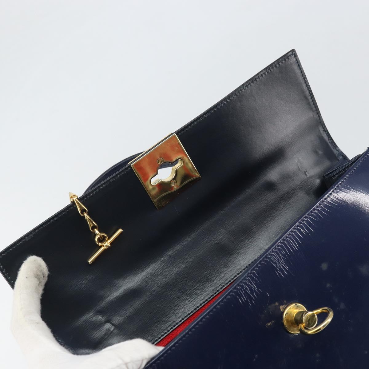 CELINE Hand Bag Leather Navy Gold Auth 171637