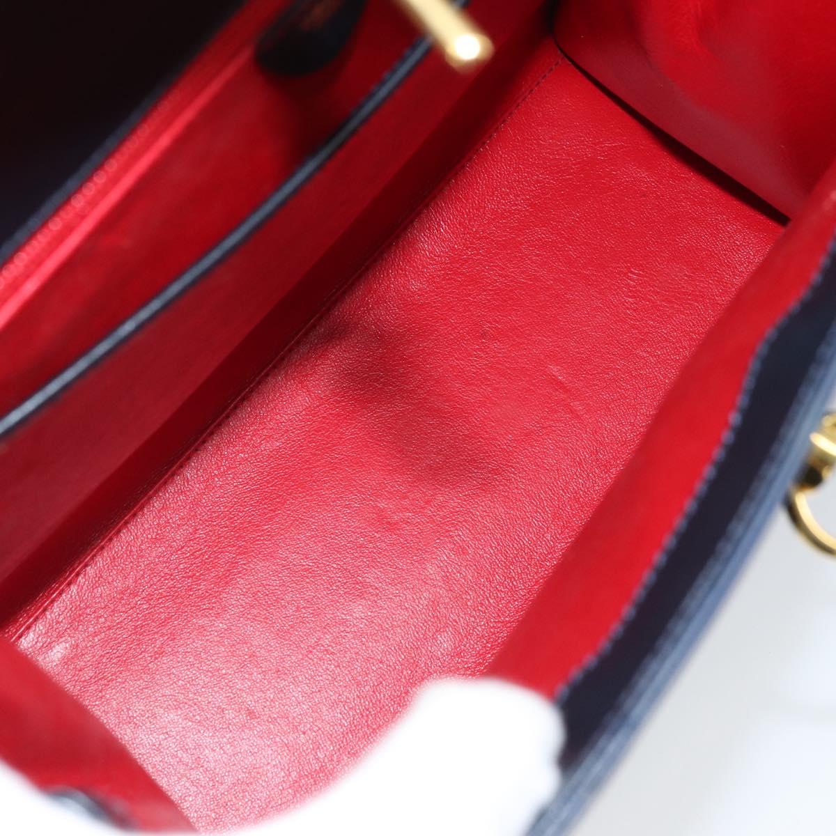CELINE Hand Bag Leather Navy Gold Auth 171637