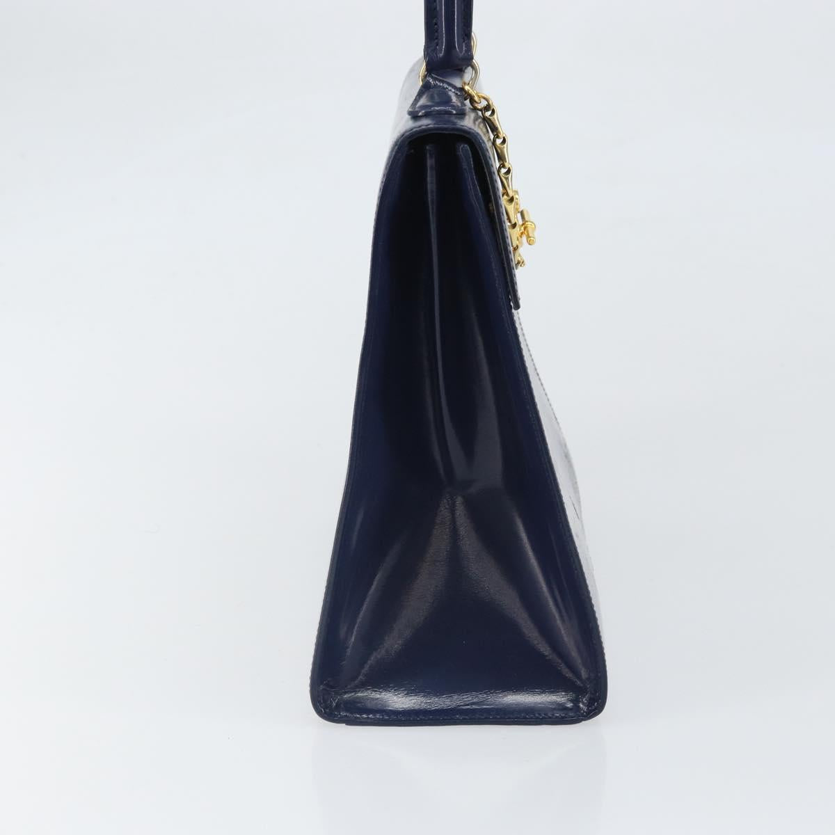 CELINE Hand Bag Leather Navy Gold Auth 171637