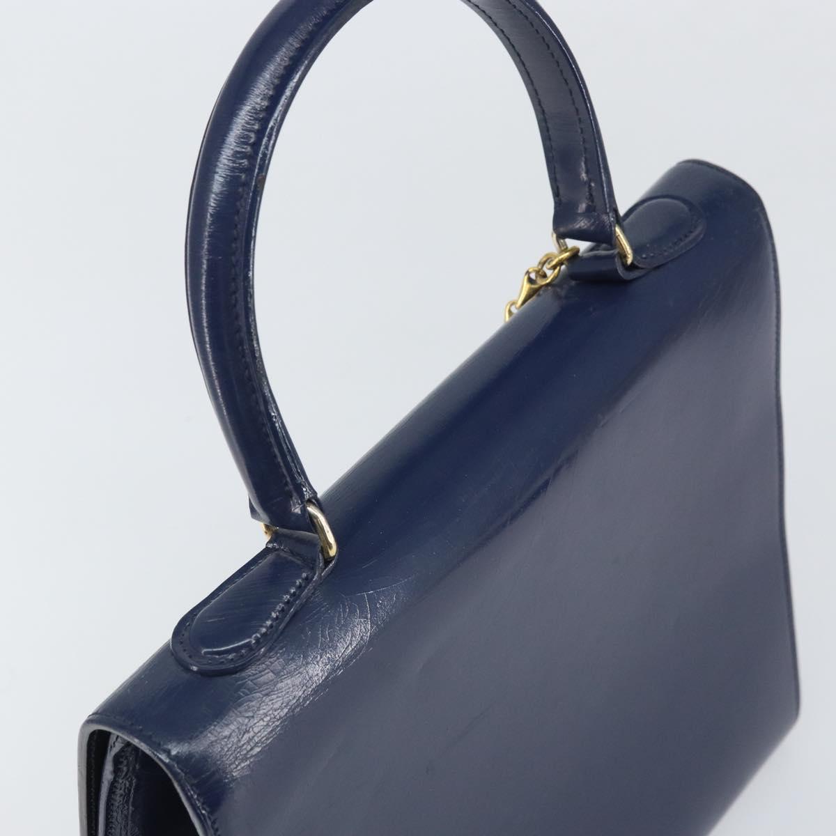 CELINE Hand Bag Leather Navy Gold Auth 171637