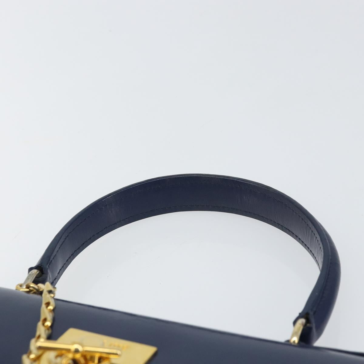 CELINE Hand Bag Leather Navy Gold Auth 171637