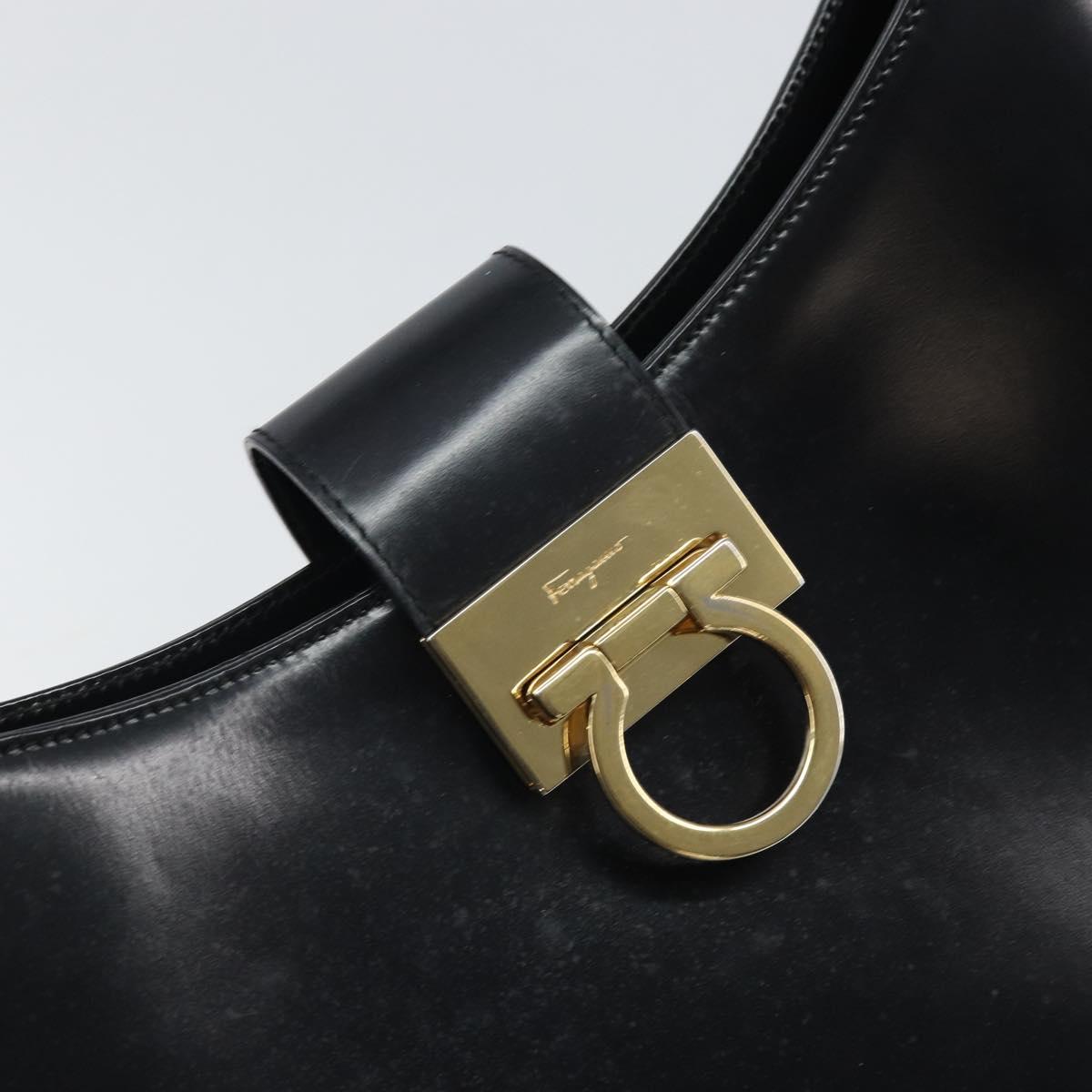 Salvatore Ferragamo Gancini Shoulder Bag Patent leather Gold Black Auth 171642