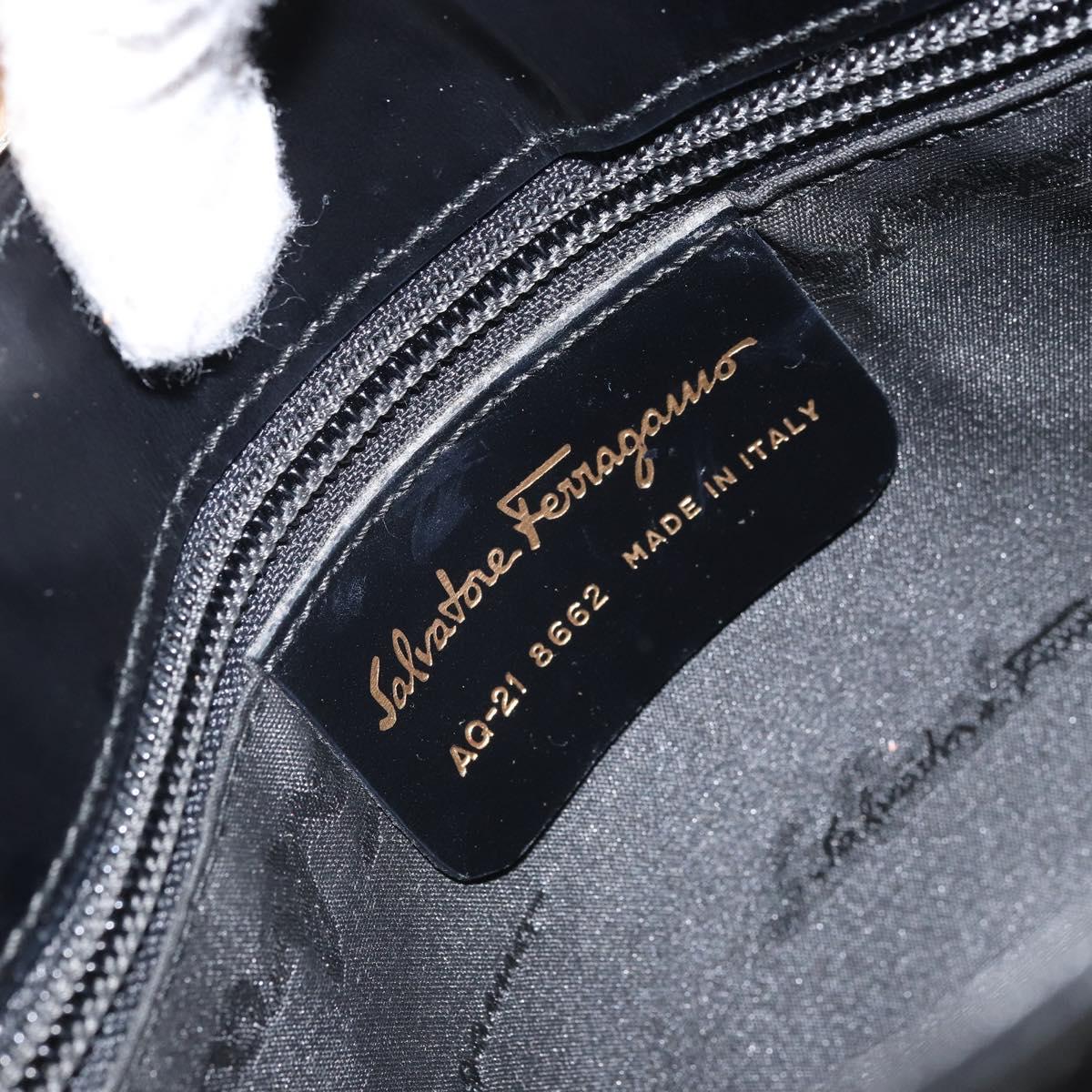 Salvatore Ferragamo Gancini Shoulder Bag Patent leather Gold Black Auth 171642