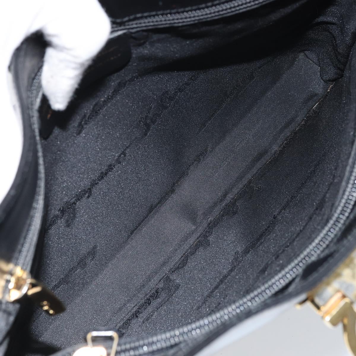 Salvatore Ferragamo Gancini Shoulder Bag Patent leather Gold Black Auth 171642