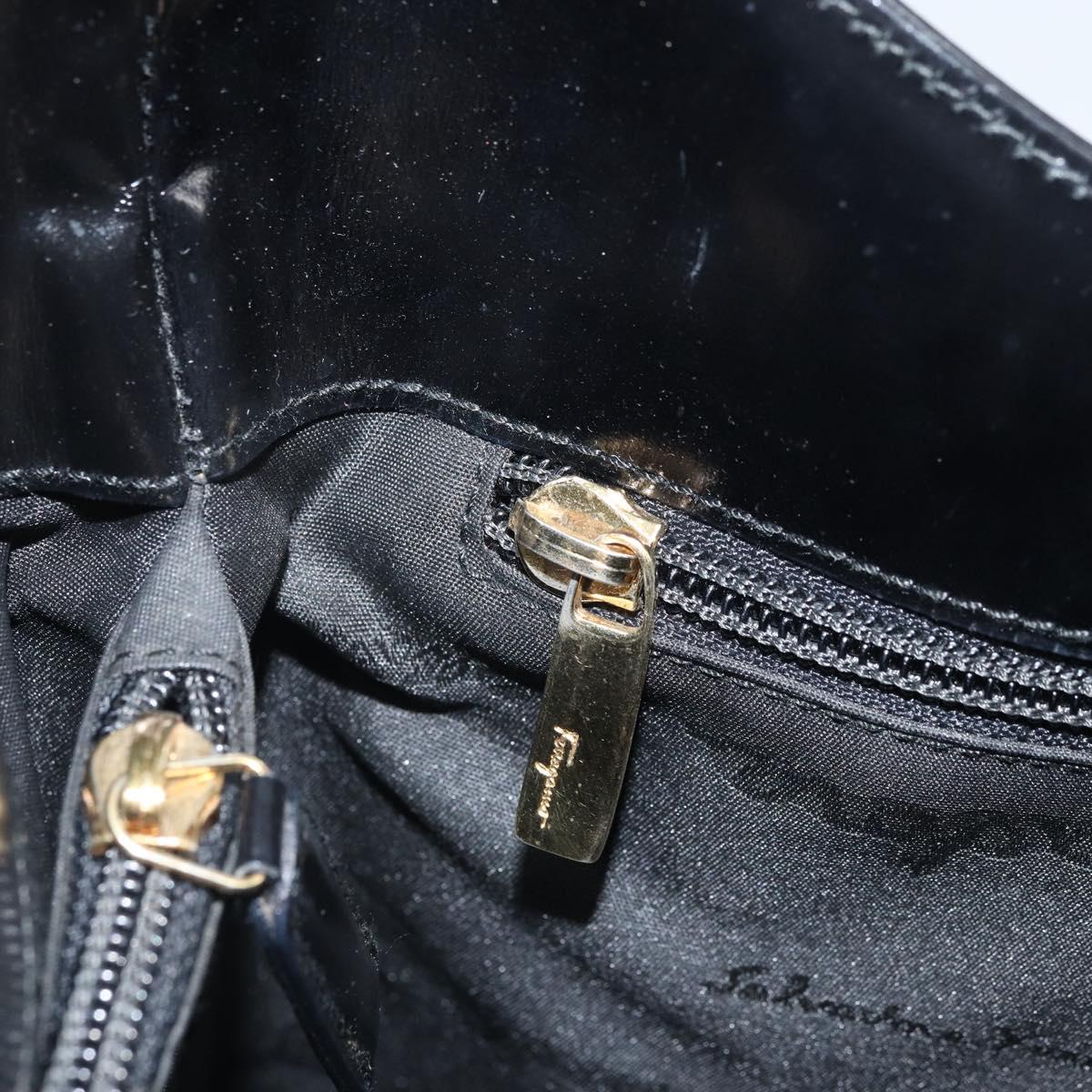 Salvatore Ferragamo Gancini Shoulder Bag Patent leather Gold Black Auth 171642