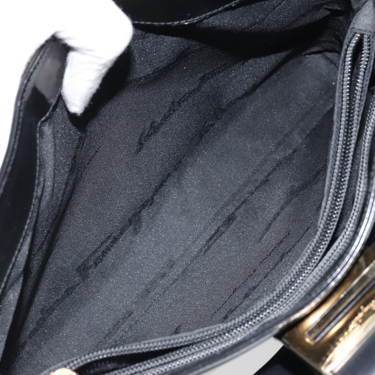 Salvatore Ferragamo Gancini Shoulder Bag Patent leather Gold Black Auth 171642