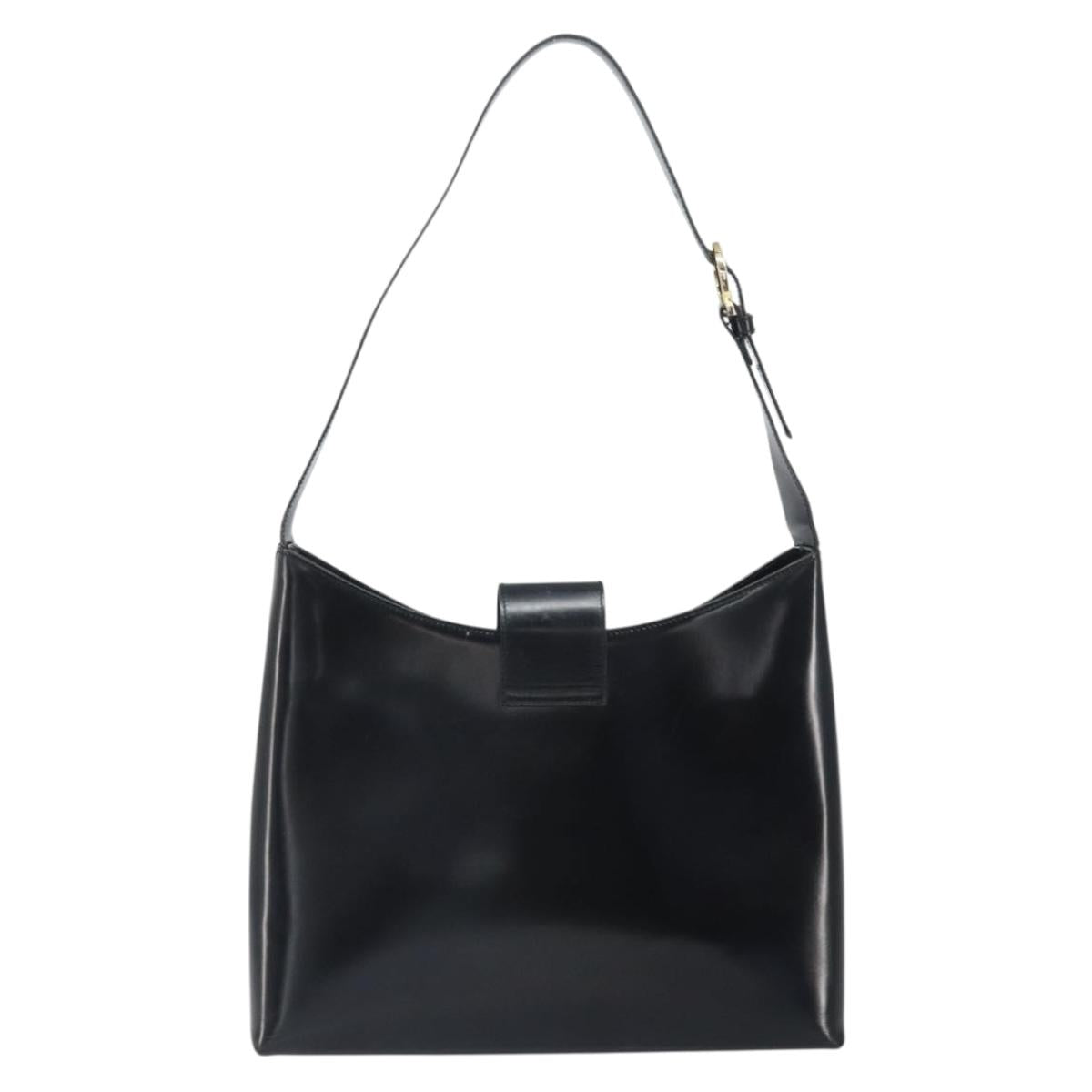Salvatore Ferragamo Gancini Shoulder Bag Patent leather Gold Black Auth 171642