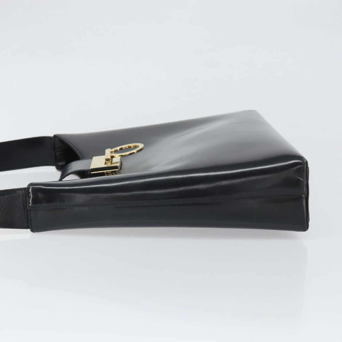 Salvatore Ferragamo Gancini Shoulder Bag Patent leather Gold Black Auth 171642